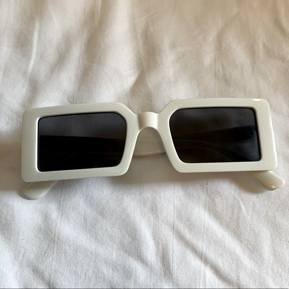 Small Rectangle Sunglasses, White